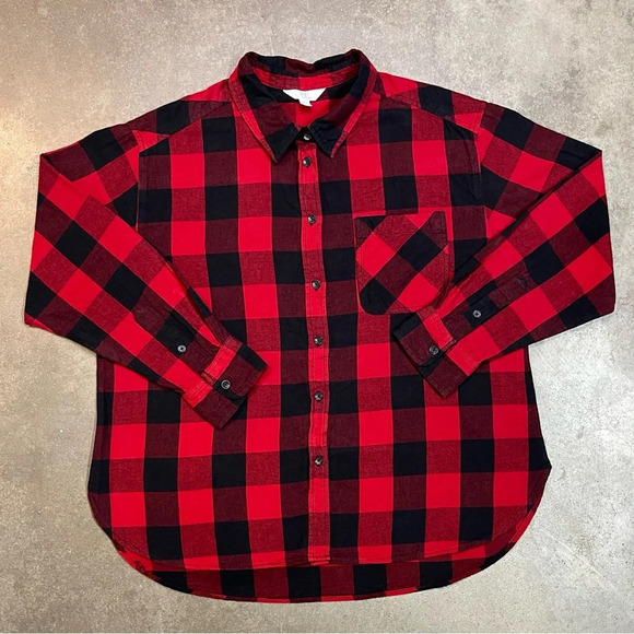Time & Tru Buffalo Plaid Flannel Button Down Shirt - Picture 1 of 8